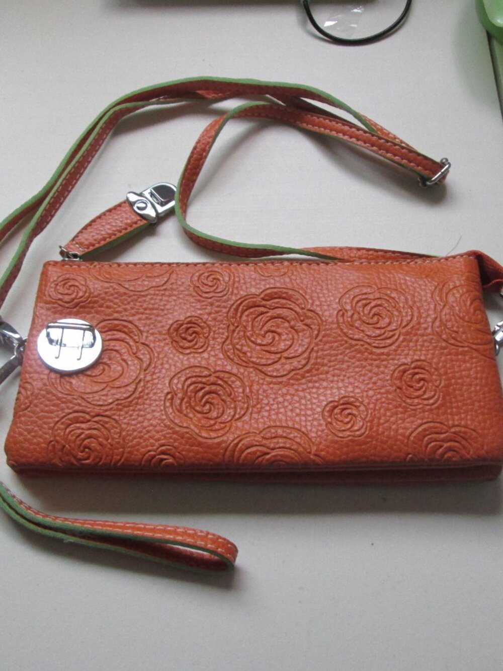 Mellow World Floral Orange Clutch Crossbody Purse Zip